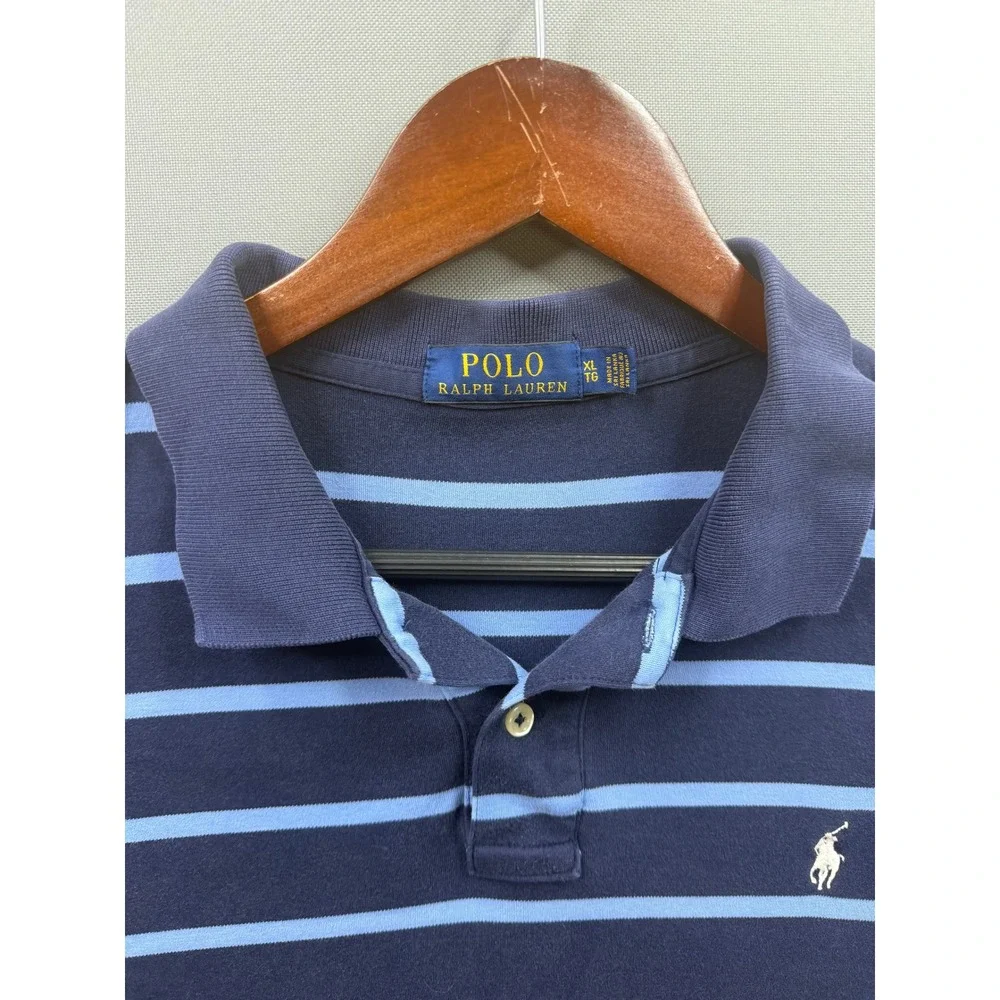 Polo Ralph Lauren Polo Shirt Mens Blue Striped Short Sleeve XL